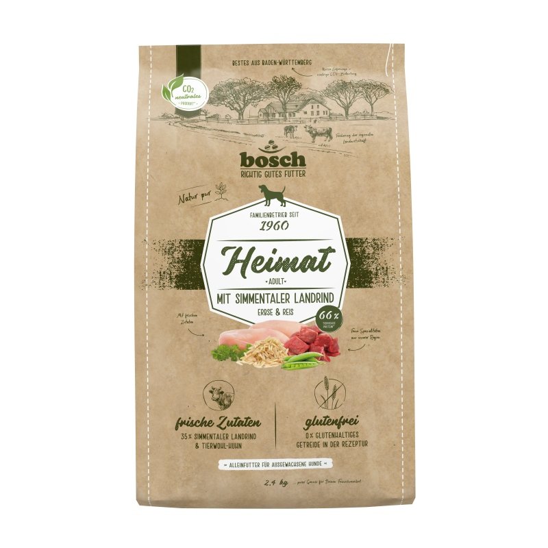 Bosch Heimat Hunde Trockenfutter Adult mit frischem Simmentaler Landrind 1x2,4kg