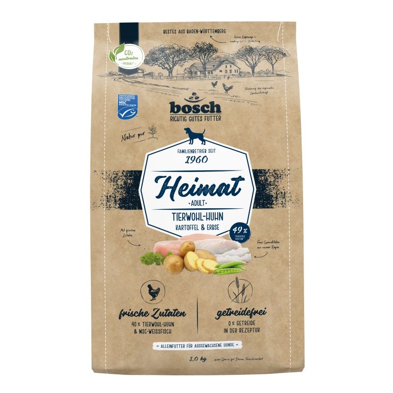 Bosch Heimat Hunde Trockenfutter Adult mit Tierwohl-Huhn 1x1kg