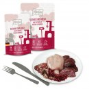 Mjamjam Katzen Nassfutter kulinarischer Hirsch und Truthahn an frischen Cranberries