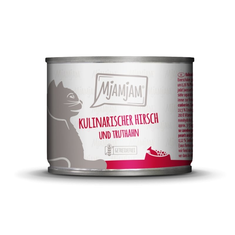Mjamjam Katzen Nassfutter kulinarischer Hirsch und Truthahn an frischen Cranberries 6x200g