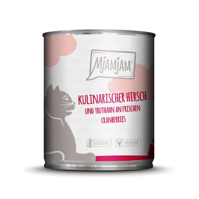 Mjamjam Katzen Nassfutter kulinarischer Hirsch und Truthahn an frischen Cranberries 1x800g