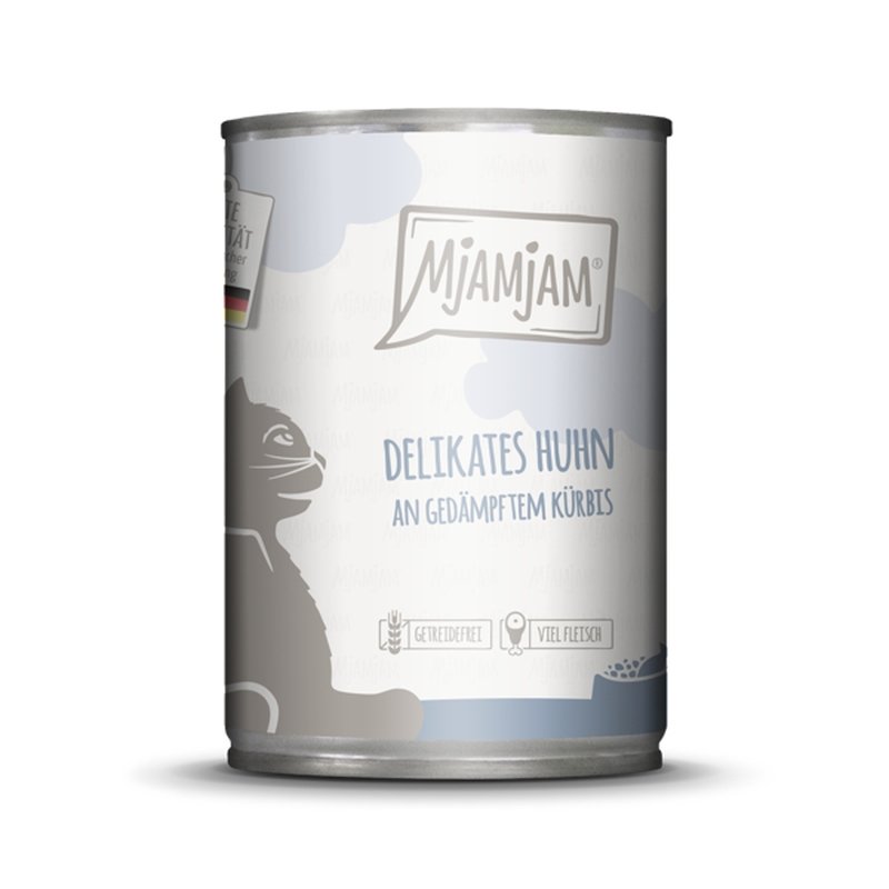 Mjamjam Katzen Nassfutter delikates Huhn an gedämpftem Kürbis 6x400g