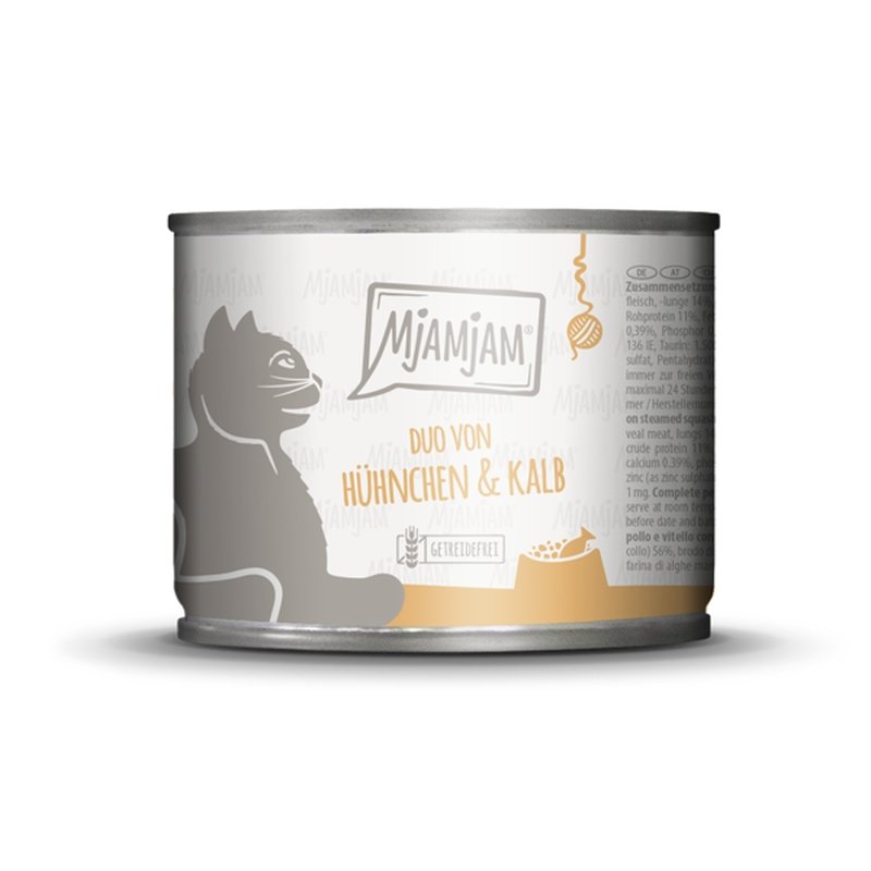 Mjamjam Katzen Nassfutter DUO von zartem Hühnchen & Kalb an gedämpftem Kürbis 6x200g