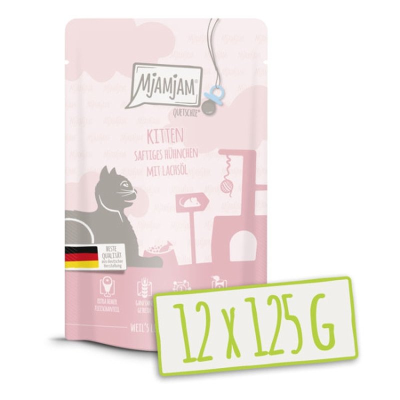 Mjamjam Katzen Nassfutter Kitten saftiges Hühnchen mit Lachsöl 6x125g