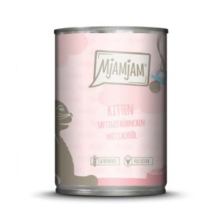 Mjamjam Katzen Nassfutter Kitten saftiges Hühnchen mit Lachsöl 6x400g