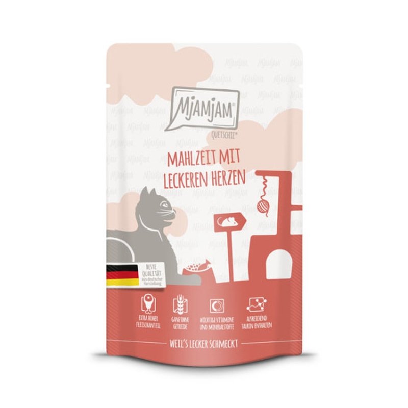 Mjamjam Katzen Nassfutter Mahlzeit mit leckeren Herzen 12x125g