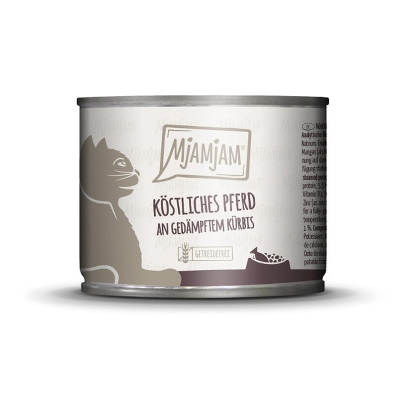 Mjamjam Katzen Nassfutter köstliches Pferd an gedämpftem Kürbis 6x200g