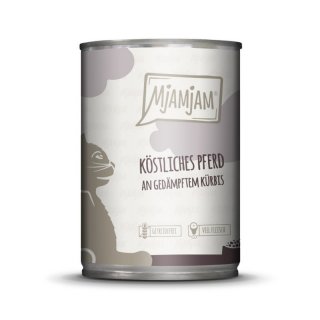 Mjamjam Katzen Nassfutter köstliches Pferd an gedämpftem Kürbis 6x400g