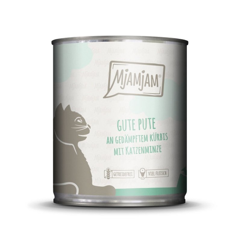 Mjamjam Katzen Nassfutter gute Pute an gedämpftem Kürbis 6x800g