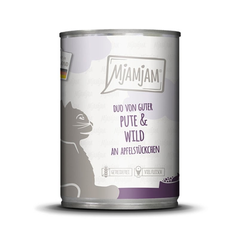 Mjamjam Katzen Nassfutter DUO von guter Pute & Wild an Apfelstückchen 1x400g