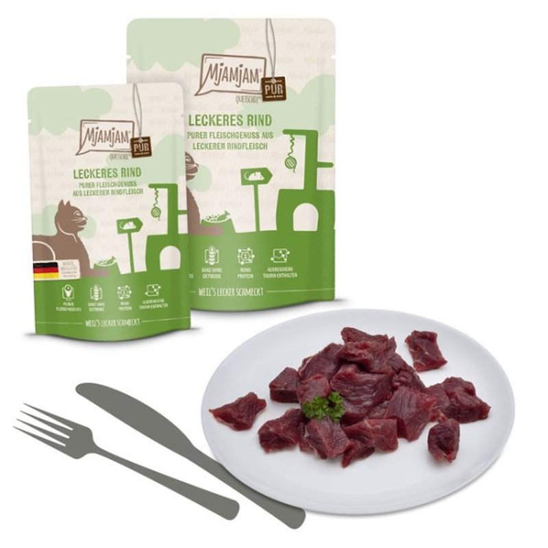 Mjamjam Katzen Nassfutter purer Fleischgenuss - leckeres Rind pur 12x125g