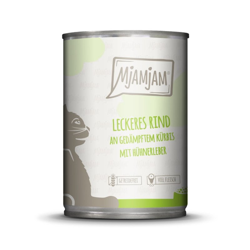 Mjamjam Katzen Nassfutter Quetschie leckeres Rind an gedämpftem Kürbis 1x400g