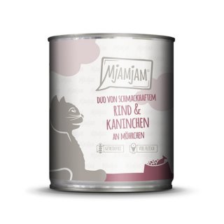Mjamjam Katzen Nassfutter DUO von schmackhaftem Rind & Kaninchen an Möhrchen 6x800g