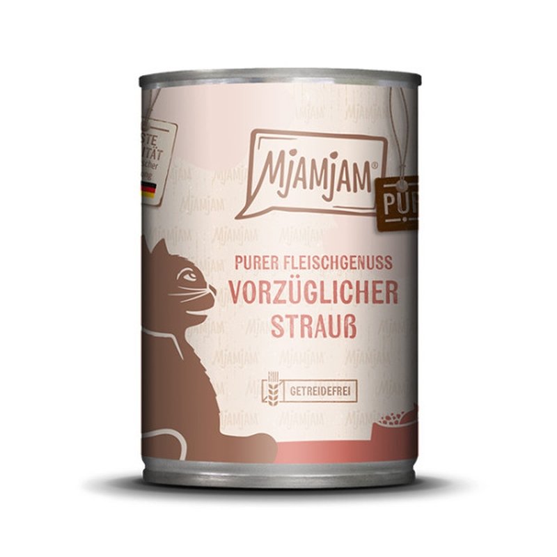 Mjamjam Katzen Nassfutter Dose purer Fleischgenuss - Dose vorzüglicher Strauß 1x400g