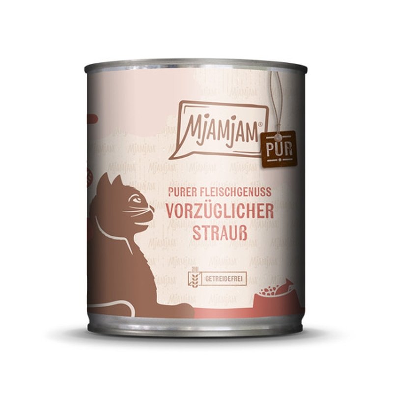 Mjamjam Katzen Nassfutter Dose purer Fleischgenuss - Dose vorzüglicher Strauß 1x800g