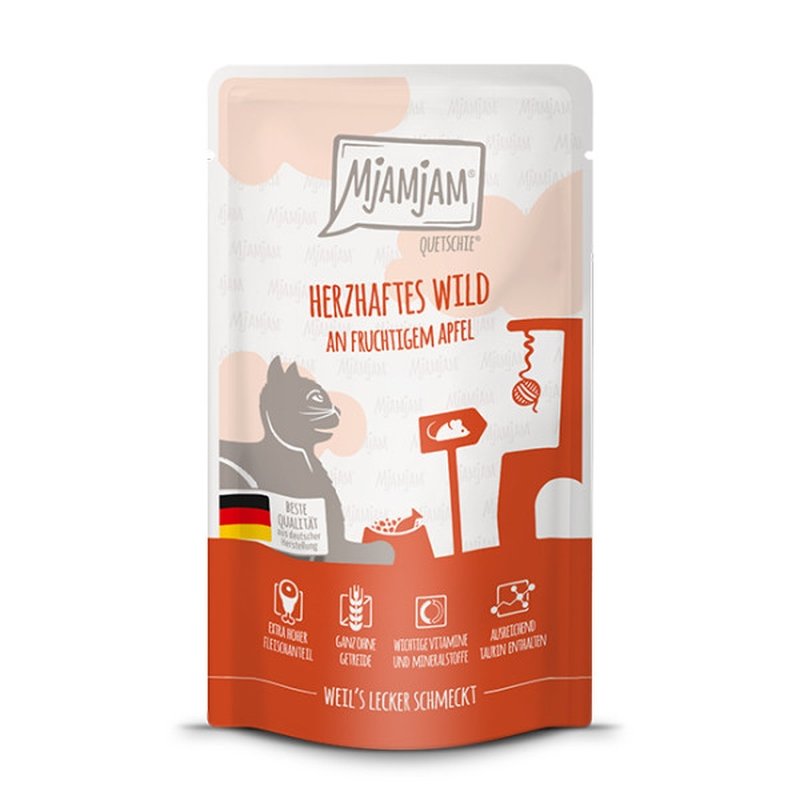 Mjamjam Katzen Nassfutter herzhaftes Wild an fruchtigem Apfel 12x125g