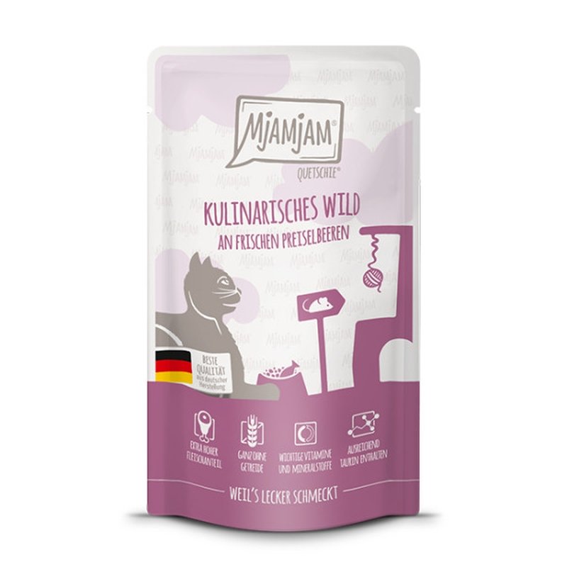 Mjamjam Katzen Nassfutter kulinarisches Wild an frischen Preiselbeere 12x125g