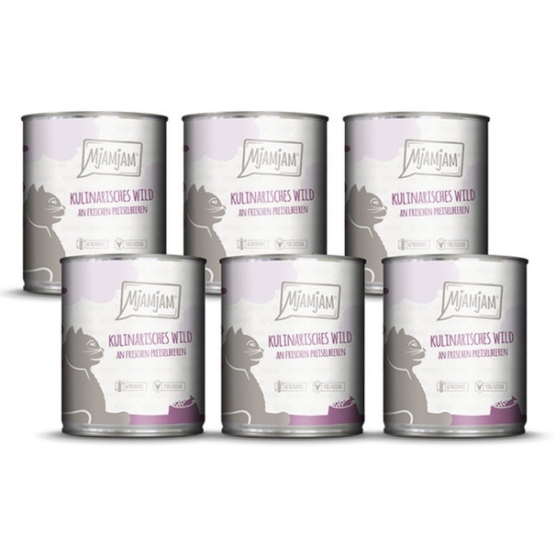 Mjamjam Katzen Nassfutter kulinarisches Wild an frischen Preiselbeere 6x400g