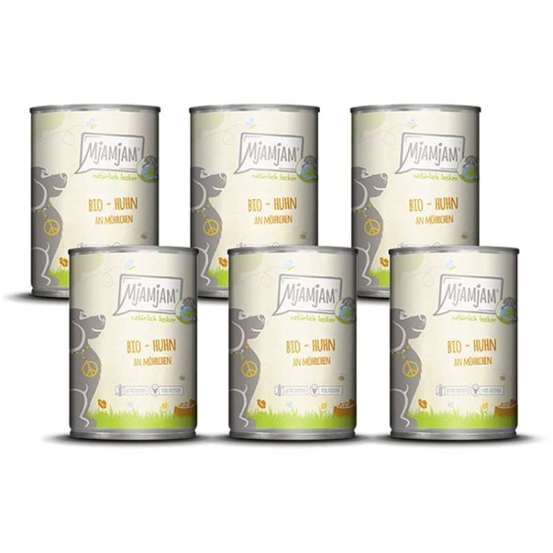 Mjamjam Hunde Nassfutter BIO Huhn an Möhrchen 6x400g