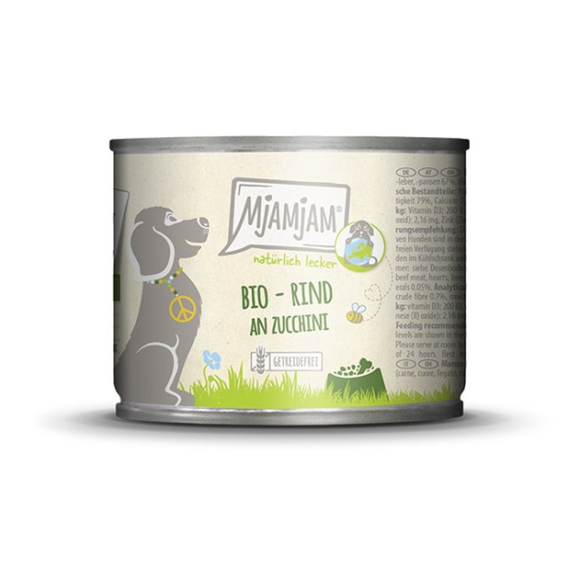 Mjamjam Hunde Nassfutter BIO Rind an Zucchini 6x200g
