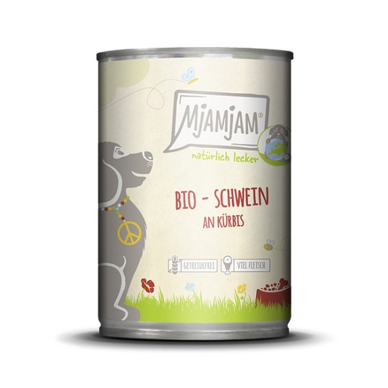 Mjamjam Hunde Nassfutter natürlich lecker - BIO Schwein an Kürbis 6x400g