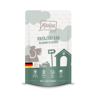 Mjamjam Hunde Nassfutter vorzügliches Kalb an gedämpfter Zucchini