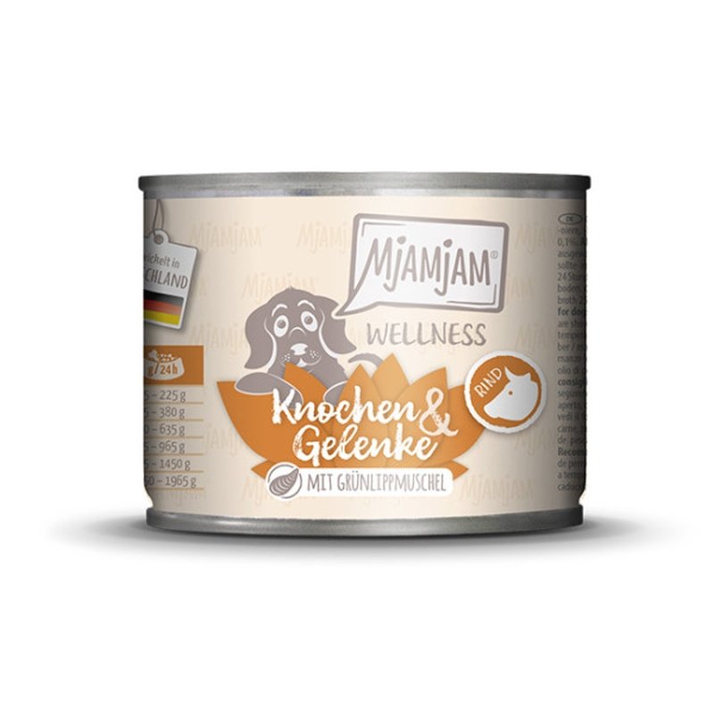 Mjamjam Hunde Nassfutter Wellness - Knochen & Gelenke - Rind 6x200g