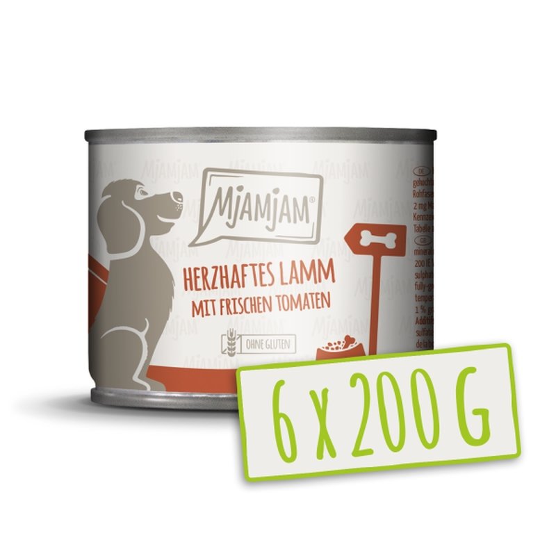 Mjamjam Hunde Nassfutter Lamm+Reis+Tomaten 6x200g