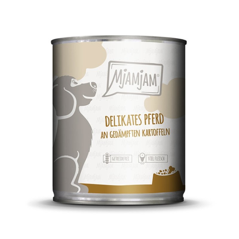 Mjamjam Hunde Nassfutter delikates Pferd an gedämpften Kartoffeln 6x800g