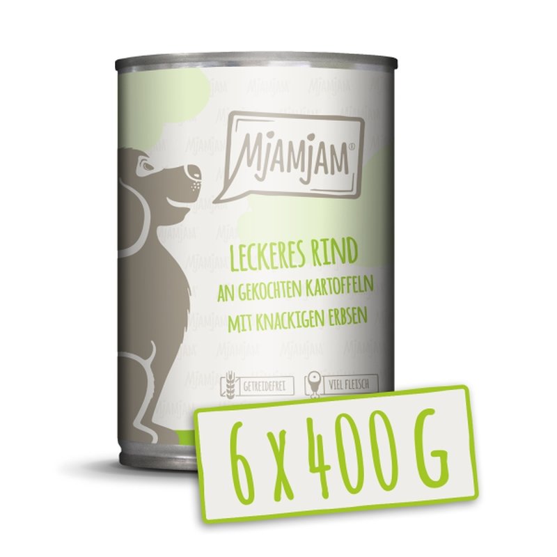 Mjamjam Hunde Nassfutter Rind, Kartoffel 6x400g