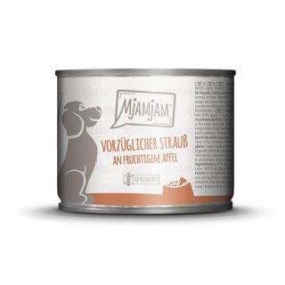 Mjamjam Hunde Nassfutter Dose vorzüglicher Strauß an fruchtigem Apfel