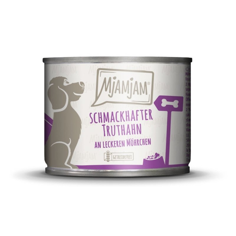 Mjamjam Hunde Nassfutter schmackhafter Truthahn an leckeren Möhrchen 6x200g