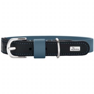 Hunter Halsband BioThane® x Leder Rauchblau/Schwarz