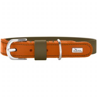 Hunter Halsband BioThane® x Leder Khaki/Orange