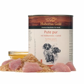 Hubertus Gold Premium-Nassfutter Pute pur mit Vollkornreis + Leinöl 800g