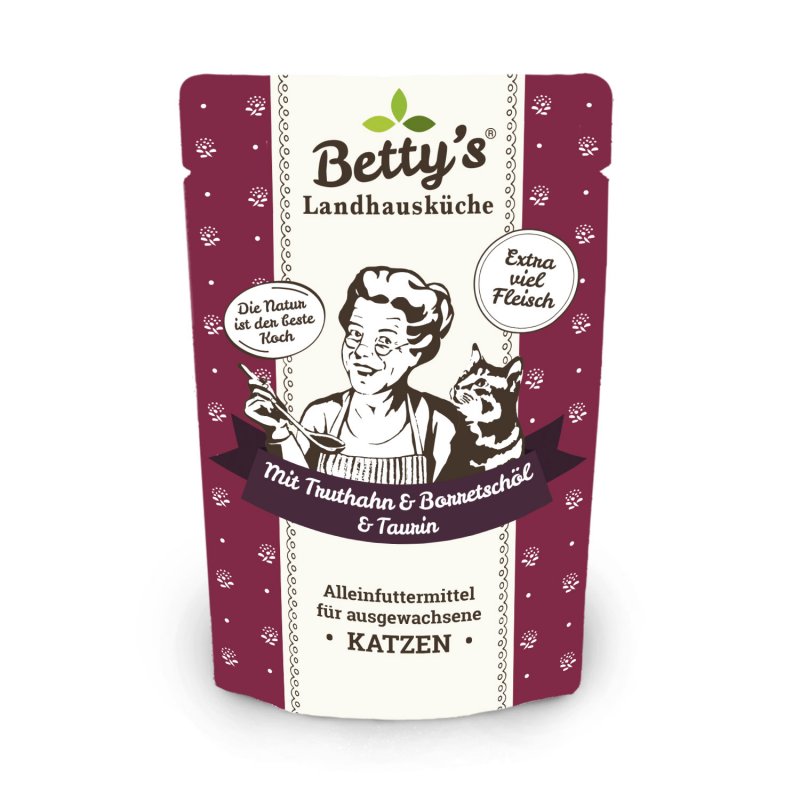 Bettys Landhausküche Katzenfutter Frischebeutel Huhn mit Truthahn & Borretschöl 100g